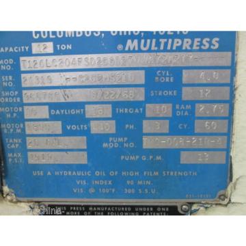 12-Ton Denison Multipress C-Frame Type Hydraulic Press - Used - AM14712