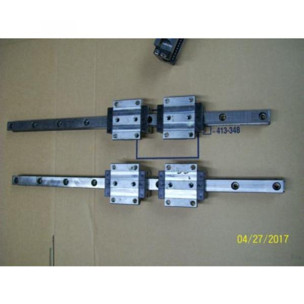 1 SET 4 REXROTH LINEAR BEARING ROLLER BLOCK amp; 2 23#034; GUIDE RAIL 1651-714-22 #1 image